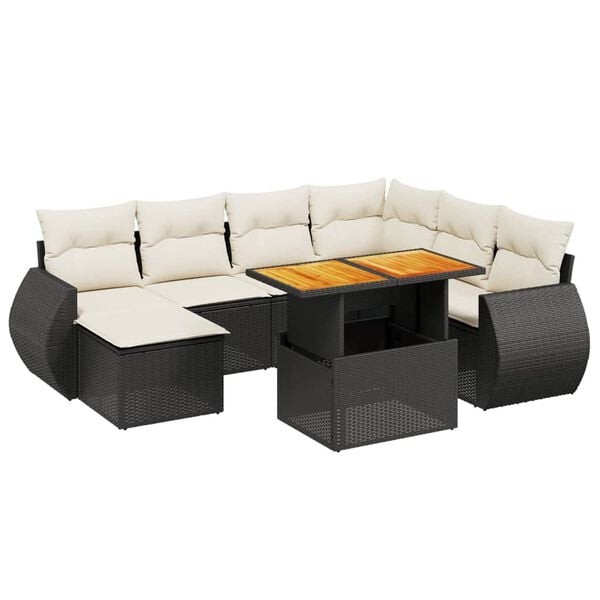 vidaXL Set Divani da Giardino con Cuscini 8 pz Nero in Polyrattan