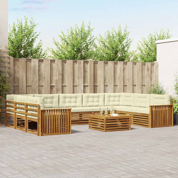 vidaXL Set divani 10 pcs Naturale e Crema Legno di Acacia Massello