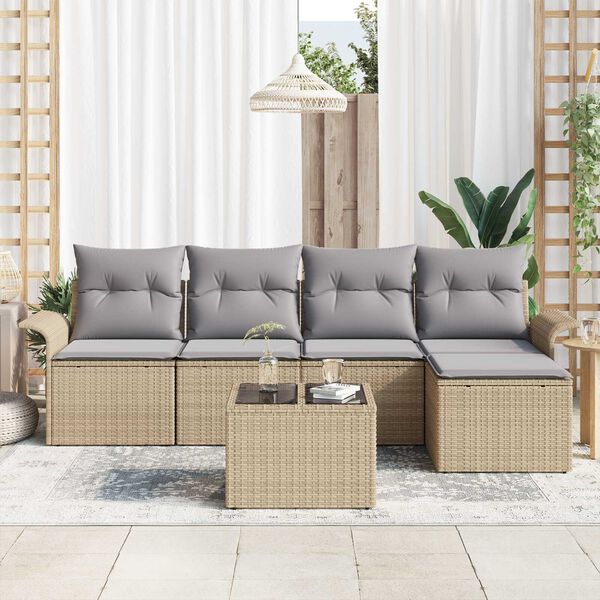 vidaXL Set Divano da Giardino con cuscino 6 pcs Beige polyrattan