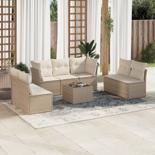 vidaXL Set Divano da Giardino 8 pz con Cuscini Beige in Polyrattan
