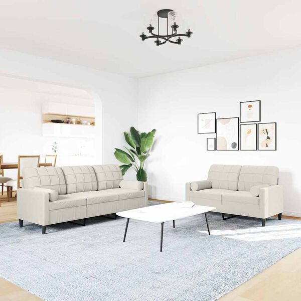 vidaXL Set di Divani 2 pz con Cuscini e Rinforzi Crema in Velluto