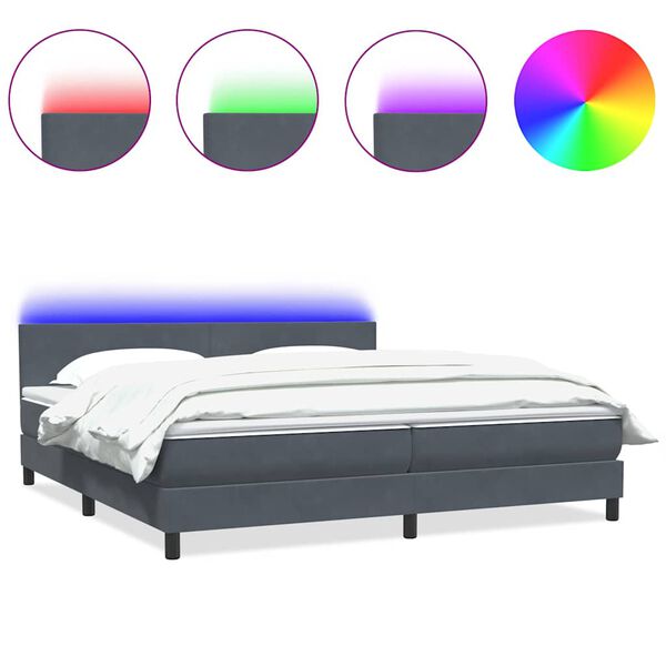 vidaXL Letto a Molle con Materasso e LED Grigio Scuro 180x210 cm Velluto