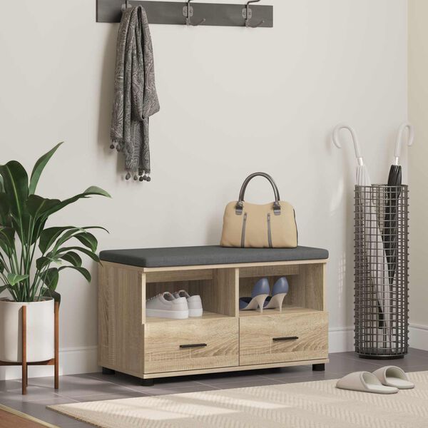 vidaXL Panca per ingresso con cuscino Rovere Sonoma 80 x 38 x 46 cm