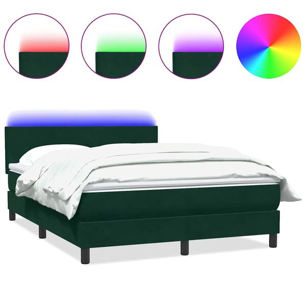 vidaXL Letto a Molle con Materasso e LED Verde Scuro 160x220 cm Velluto