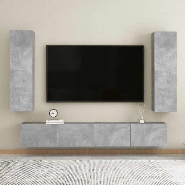 vidaXL Set di Mobili Porta TV 4 pz Grigio Cemento in Legno Multistrato