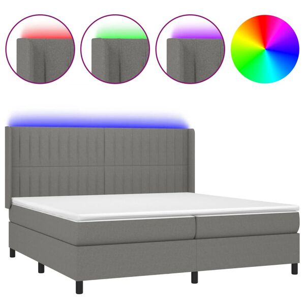 vidaXL Letto a Molle Materasso e LED Grigio Scuro 200x200cm in Tessuto