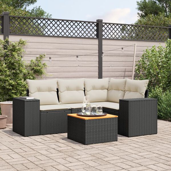 vidaXL Set Divani da Giardino 5 pz con Cuscini in Polyrattan Nero