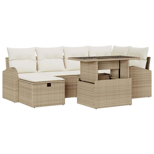 vidaXL Set Divano da Giardino con cuscino 7 pcs Beige Poly Rattan