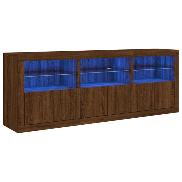 vidaXL Credenza con Luci LED Rovere Marrone 181,5x37x67 cm