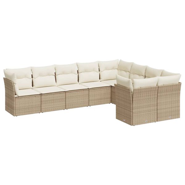 vidaXL Set Divano da Giardino 9 pz con Cuscini Beige in Polyrattan