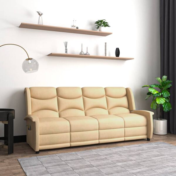 vidaXL Poltrona Massaggiante Reclinabile a 4 Posti Crema Microfibra