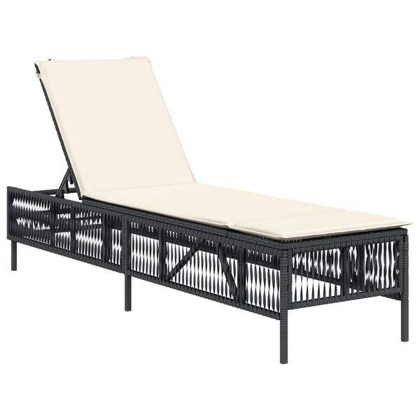 vidaXL Lettino Prendisole con Cuscino Nero in Polyrattan