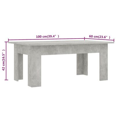 vidaXL Tavolino Salotto Grigio Cemento 100x60x42 cm Legno Multistrato