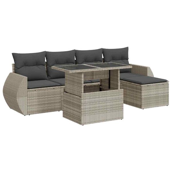 vidaXL Set Divano da Giardino 6pz con Cuscini Grigio Chiaro Polyrattan