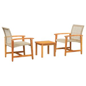 vidaXL Set da Bistrot 3 pz Beige in Polyrattan e Legno di Acacia