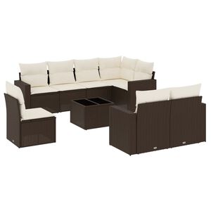 vidaXL Set Divani da Giardino 9pz con Cuscini Marrone in Polyrattan