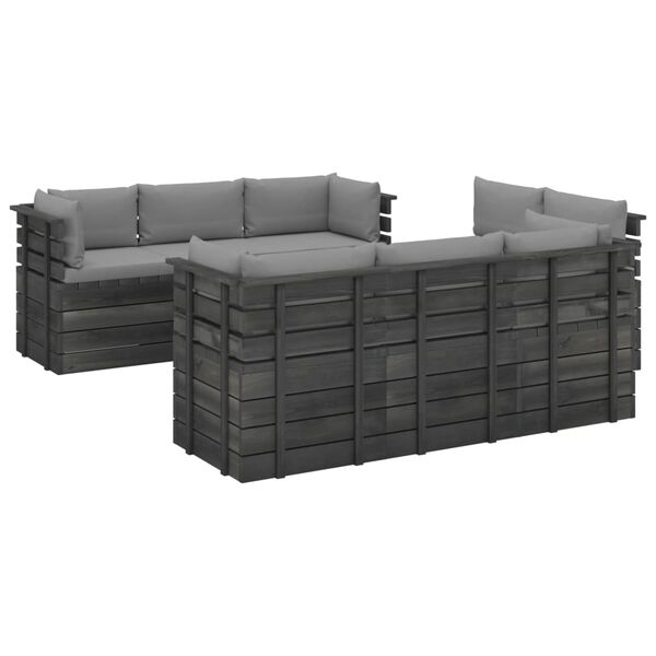 vidaXL Set Divani da Giardino su Pallet 9 pz con Cuscini Massello Pino