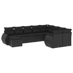 vidaXL Set Divani da Giardino 10pz con Cuscini in Polyrattan Nero
