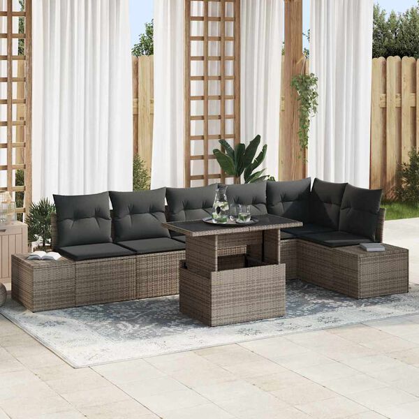 vidaXL Set Divano da Giardino con cuscino 7 pcs Grigio