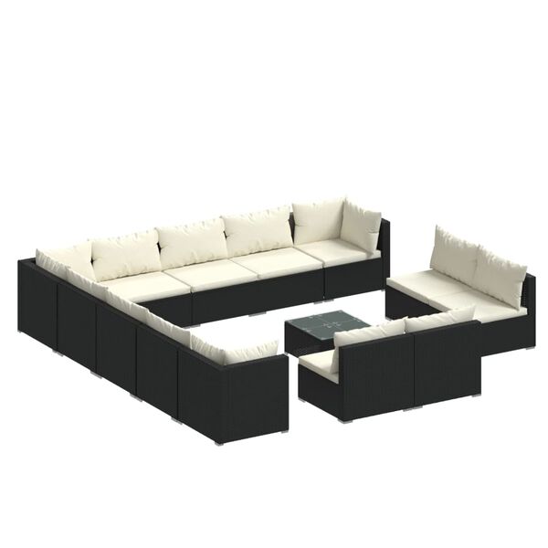 vidaXL Set Divani da Giardino 14 pz con Cuscini in Polyrattan Nero
