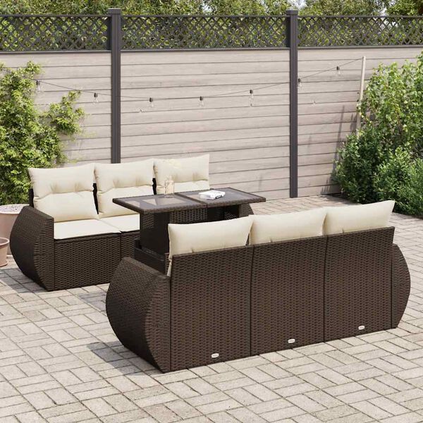 vidaXL Set Divani da Giardino 7 pz con Cuscini Marrone in Polyrattan