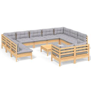 vidaXL Set Divani da Giardino 12 pz con Cuscini Grigi Massello di Pino
