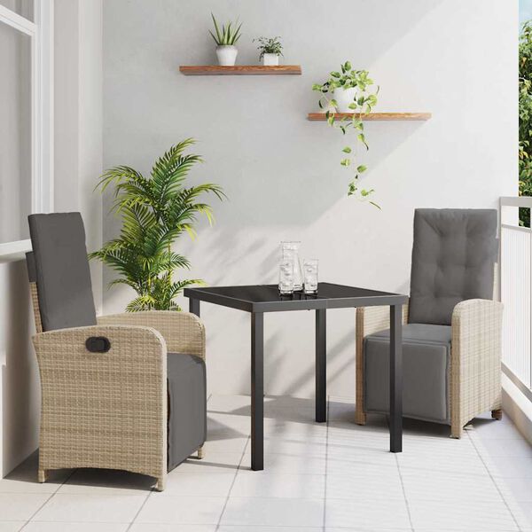 vidaXL Set da Pranzo per Giardino con cuscino 3 pcs Beige polyrattan