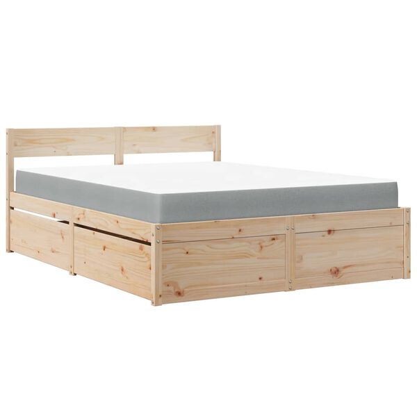 vidaXL Letto con Cassetti e Materasso 140x200 cm Legno Massello Pino