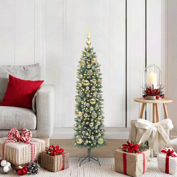 vidaXL Albero di Natale Artificiale Sottile Verde e Bianco 120 cm