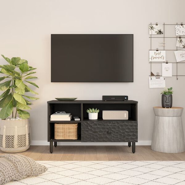 vidaXL Mobile Porta TV Nero 80x33x46 cm in Legno Massello di Mango