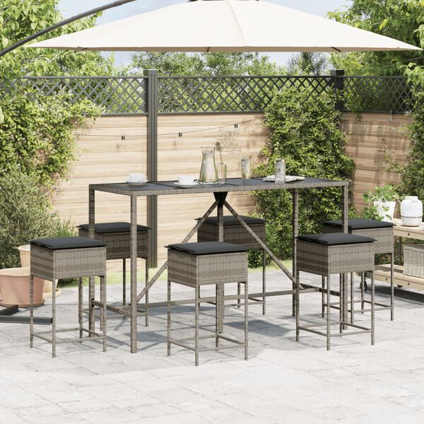 vidaXL Set Bar da Giardino 7 pz con Cuscini in Polyrattan Grigio