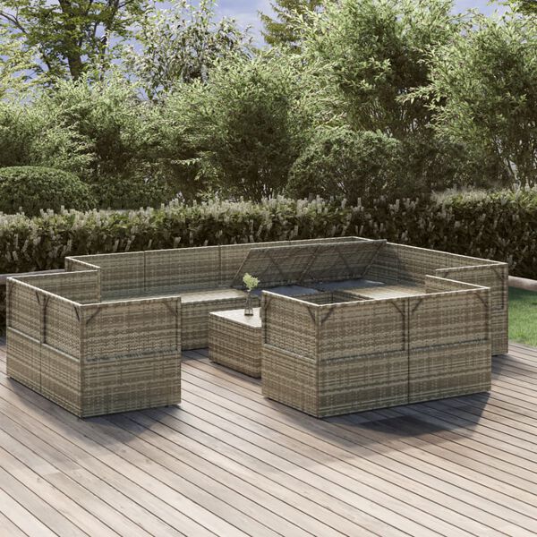 vidaXL Set Divani da Giardino 12 pz con Cuscini in Polyrattan Grigio