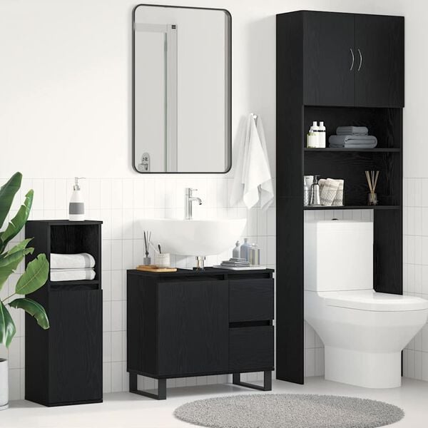 vidaXL Armadio per Lavabo da Bagno Rovere Nero 65 x 33 x 60 cm