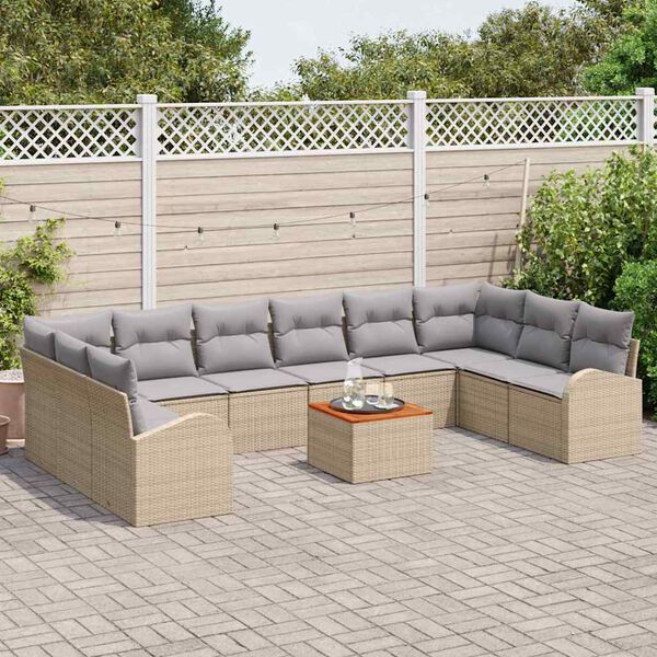 vidaXL Set Divano da Giardino con cuscino 11 pcs Beige polyrattan