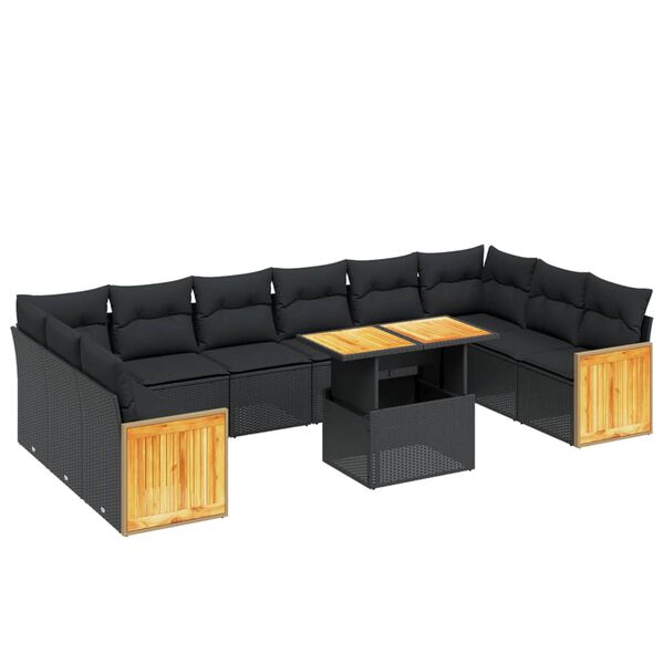 vidaXL Set Divani da Giardino 11 pz con Cuscini in Polyrattan Nero