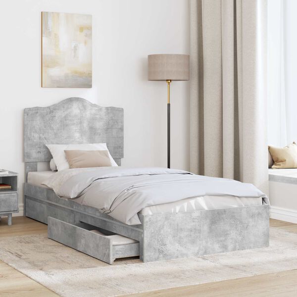 vidaXL Letto con Contenitore con testiera Grigio cemento 90 x 200 cm