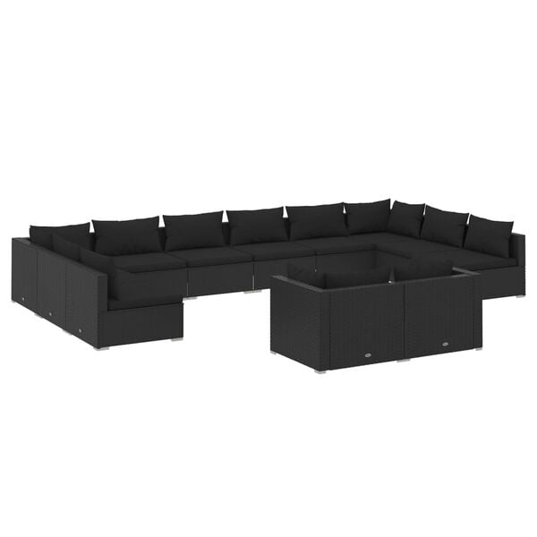 vidaXL Set Divani da Giardino 12 pz con Cuscini in Polyrattan Nero