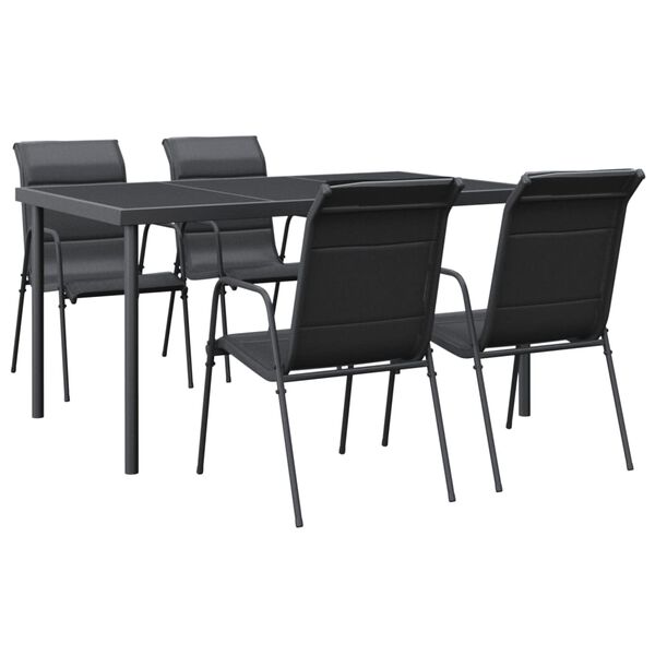 vidaXL Set da Pranzo da Giardino 5 pz Nero in Acciaio e Textilene