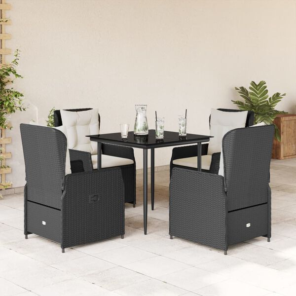 vidaXL Set da Pranzo da Giardino 5 pz Nero con Cuscini in Polyrattan