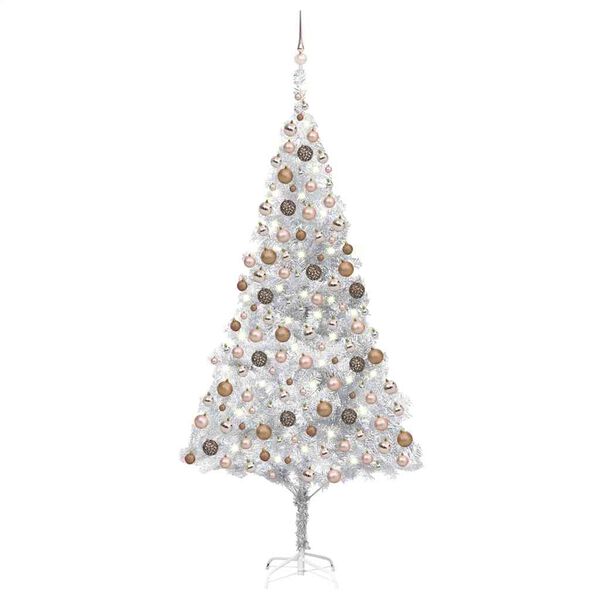 vidaXL Albero di Natale Preilluminato con Palline Argento 210 cm PET