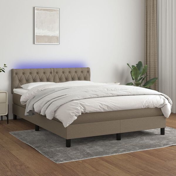 vidaXL Letto a Molle con Materasso e LED Tortora 140x190 cm in Tessuto