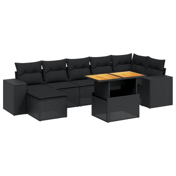 vidaXL Set Divani da Giardino con Cuscini 8 pz Nero in Polyrattan