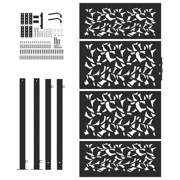 vidaXL Cancello da giardino nero 100x175 cm in acciaio con design a foglia