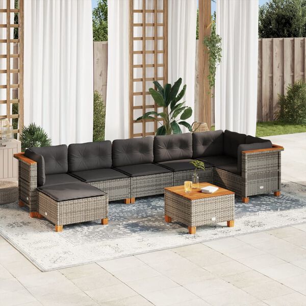 vidaXL Set Divano da Giardino 8 pz con Cuscini Grigio in Polyrattan