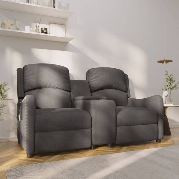 vidaXL Divano Massaggio a 2 Posti con Portabicchieri Grigio Scuro