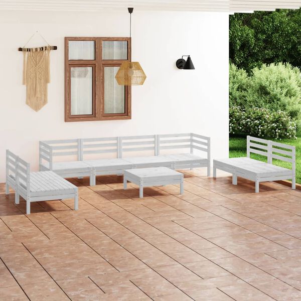 vidaXL Set Divani da Giardino 9 pz Bianco in Legno Massello di Pino