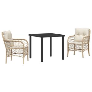 vidaXL Set da Pranzo per Giardino con cuscino 3 pcs Beige polyrattan