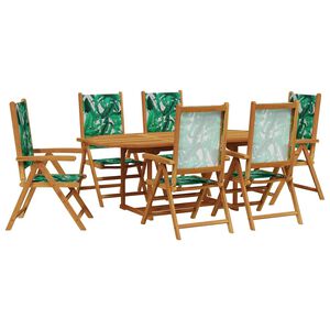 vidaXL Set Pranzo da Giardino 7 pz Foglie in Tessuto e Legno Massello