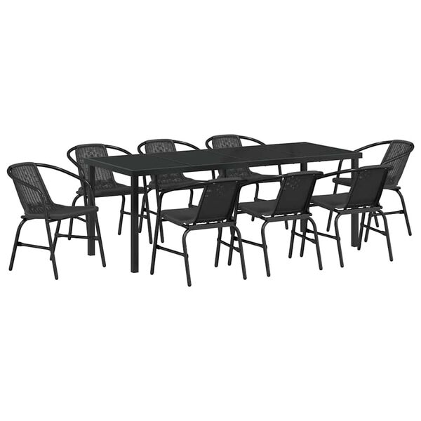 vidaXL Set da Pranzo per Giardino 9 pcs Nero