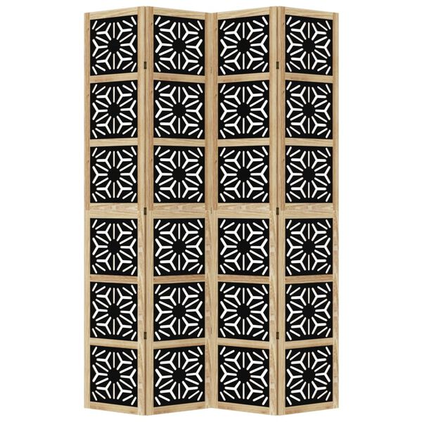 vidaXL Divisorio Ambienti 4 Pannelli Marrone e Nero Massello Paulownia